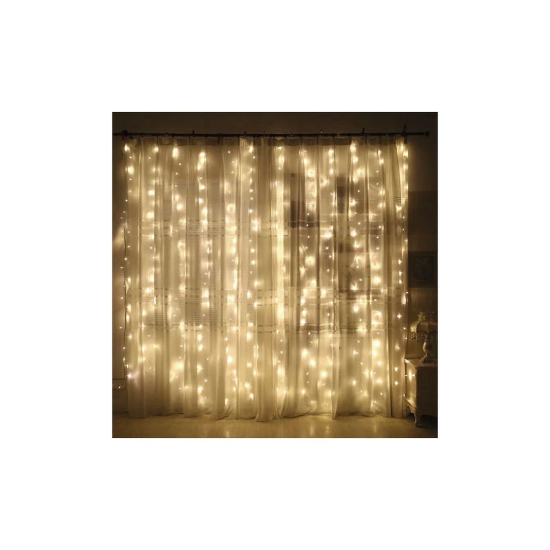 Guirnalda Cortina de Luz Led Blanco Calido USB -0