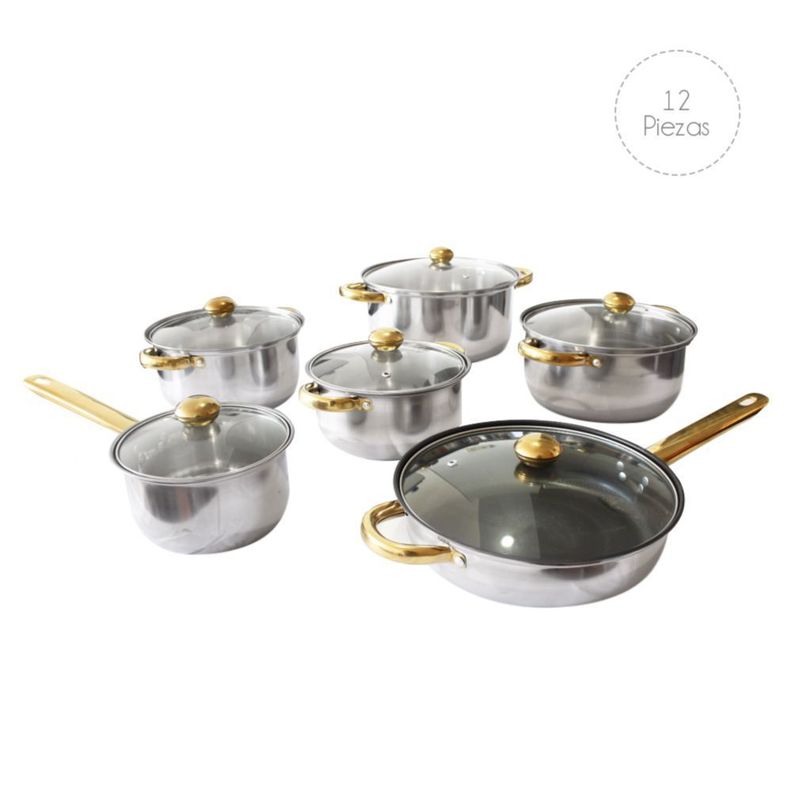Bateria de Ollas 12 Piezas toques dorados-0