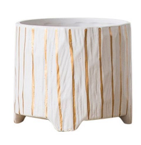 Jarron rustico ceramica mate Pequeno lineas Blanco