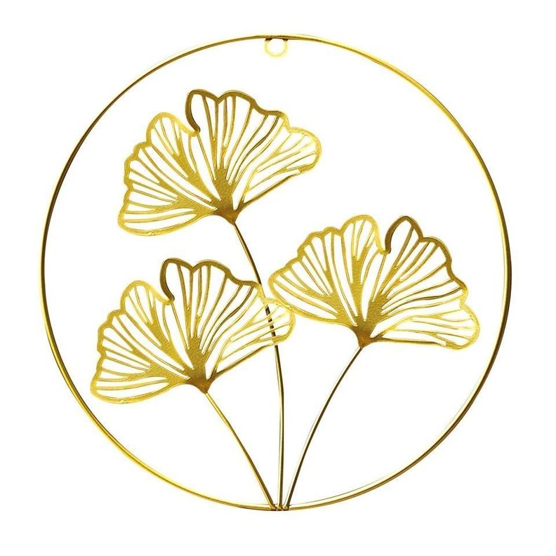 Colgante Decorativo Redondo de Hojas Dorado, Adorno Elegante. Dorado Metalico