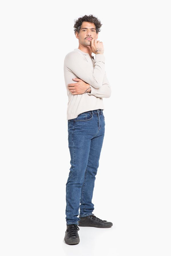 Jeans Hombre Skinny Azul Focalizado Suave-3