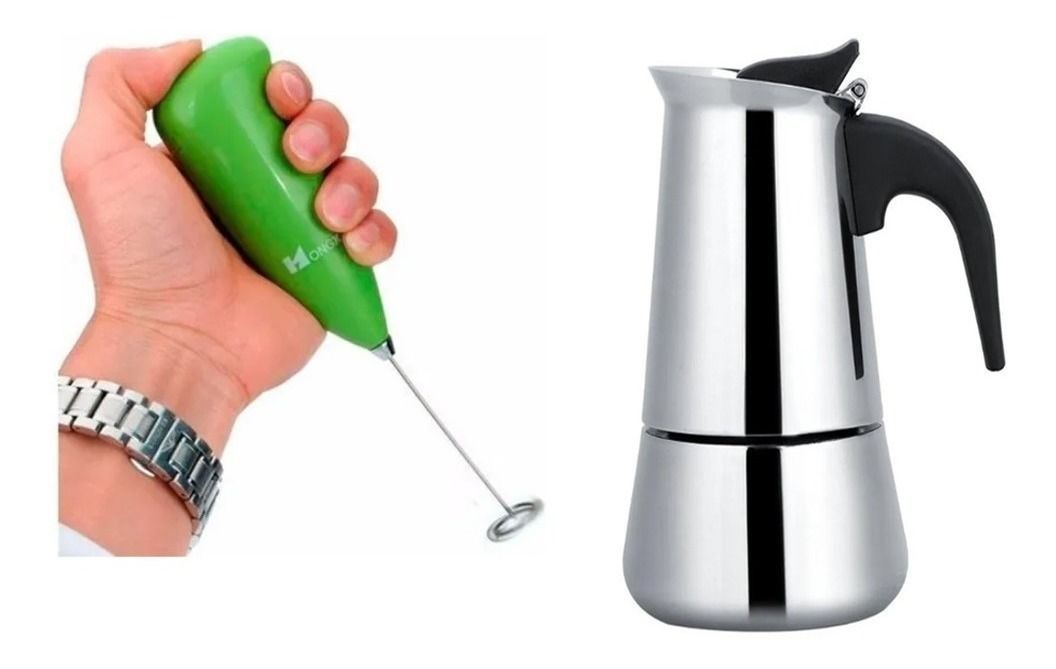 Mini Batidor Revolvedor + Cafetera Italiana 2 Taza-0