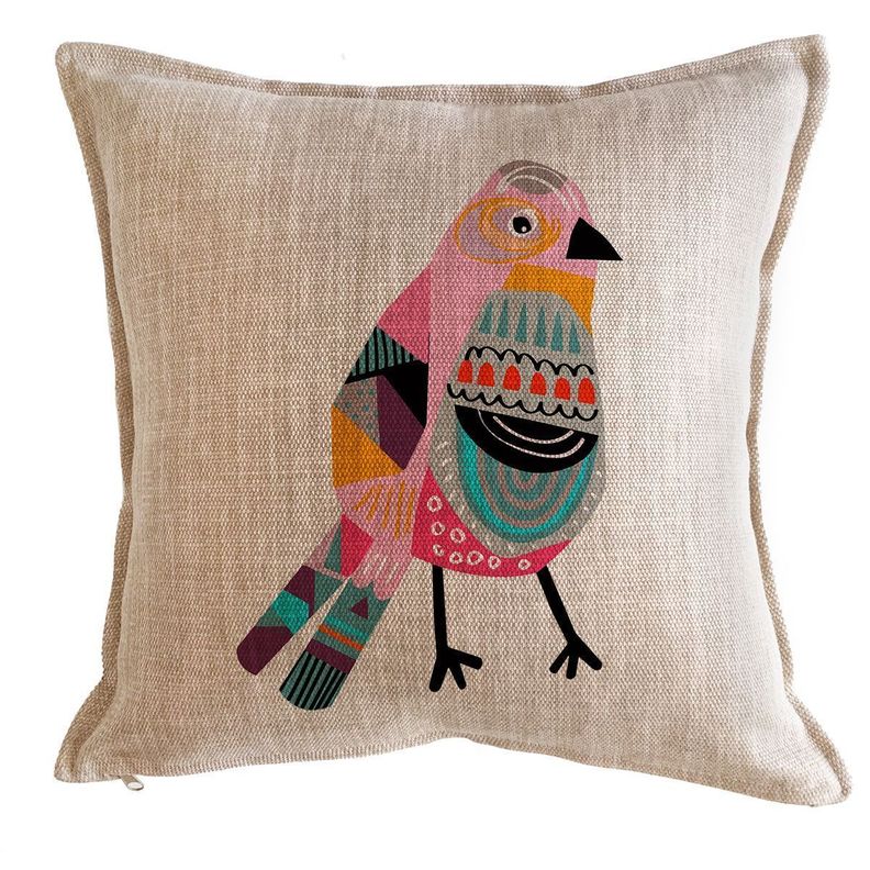 Cojín Pájaros Colores Rosado, 45x45-0