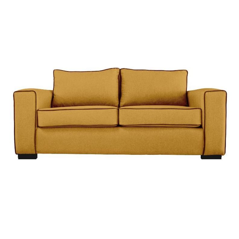 Sofa Gabro Chenille Tipo Lino Ambarino 3 Cuerpos Amarillo