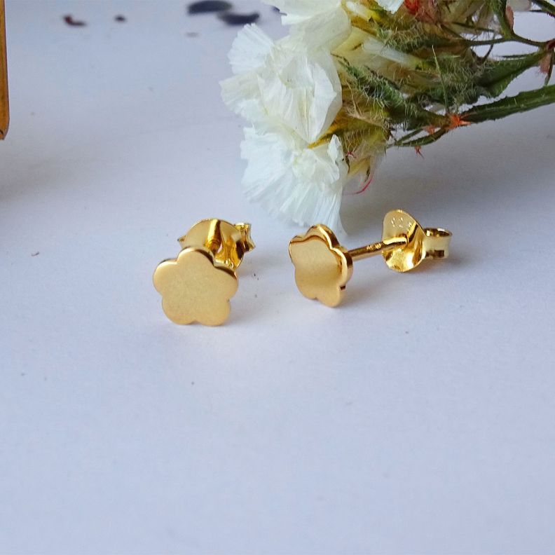 Aros Aritos Flor Plana Plata Con Baño De Oro - MABELITA-2