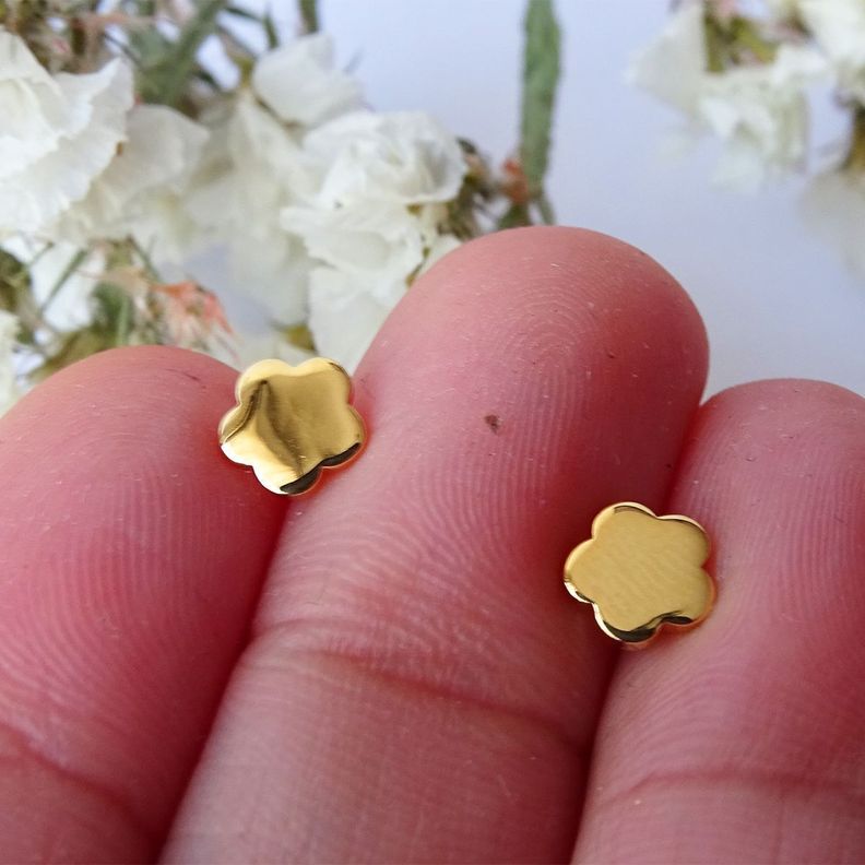 Aros Aritos Flor Plana Plata Con Baño De Oro - MABELITA-3