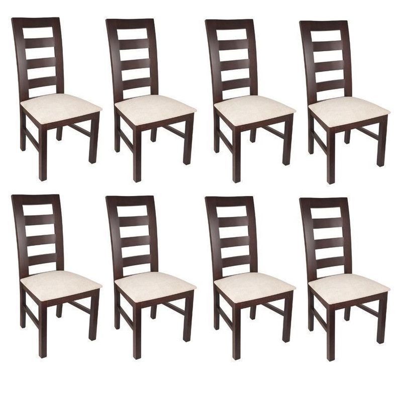 JUEGO DE COMEDOR AMELIA RECTANGULAR 8 SILLAS MADERA COLOR CHOCOLATE TAPIZ BEIGE JASPEADO-2