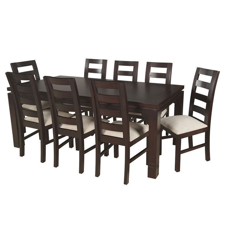 JUEGO DE COMEDOR AMELIA RECTANGULAR 8 SILLAS MADERA COLOR CHOCOLATE TAPIZ BEIGE JASPEADO-6