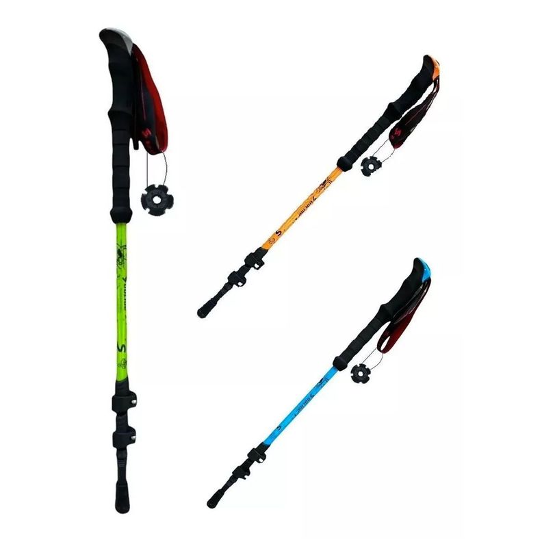 2 Bastón Trekking Senderismo Camping 3 Tramos Duralumin 7075 Azul-4