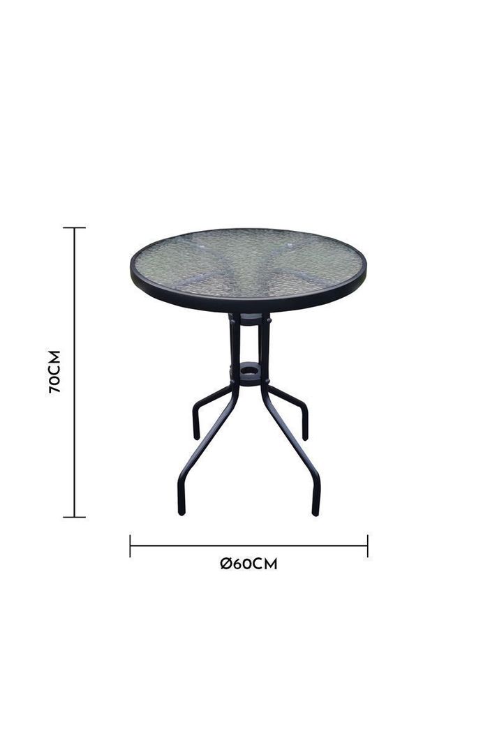 Mesa de terraza de vidrio y acero 70x60 cm Negra-2