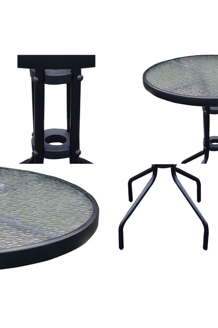 Mesa de terraza de vidrio y acero 70x60 cm Negra-4