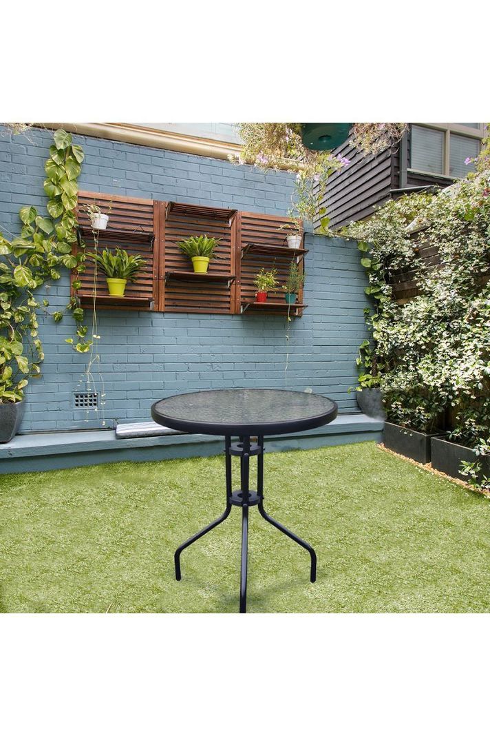 Mesa de terraza de vidrio y acero 70x60 cm Negra-1