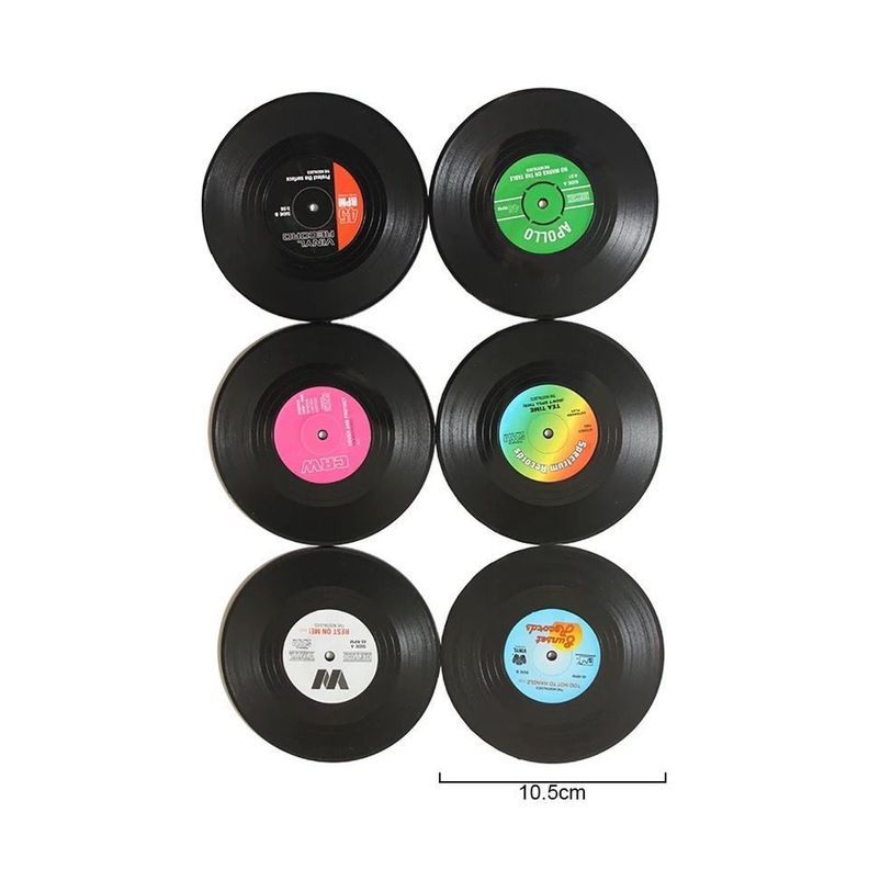 Posavasos Modernos y Entretenidos con Forma de Vinilo Pack 6 unidades-1