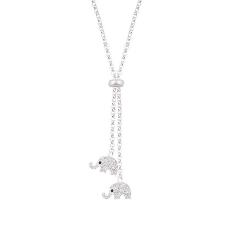 Collar Largo Elefante Circón Plata Fina 925