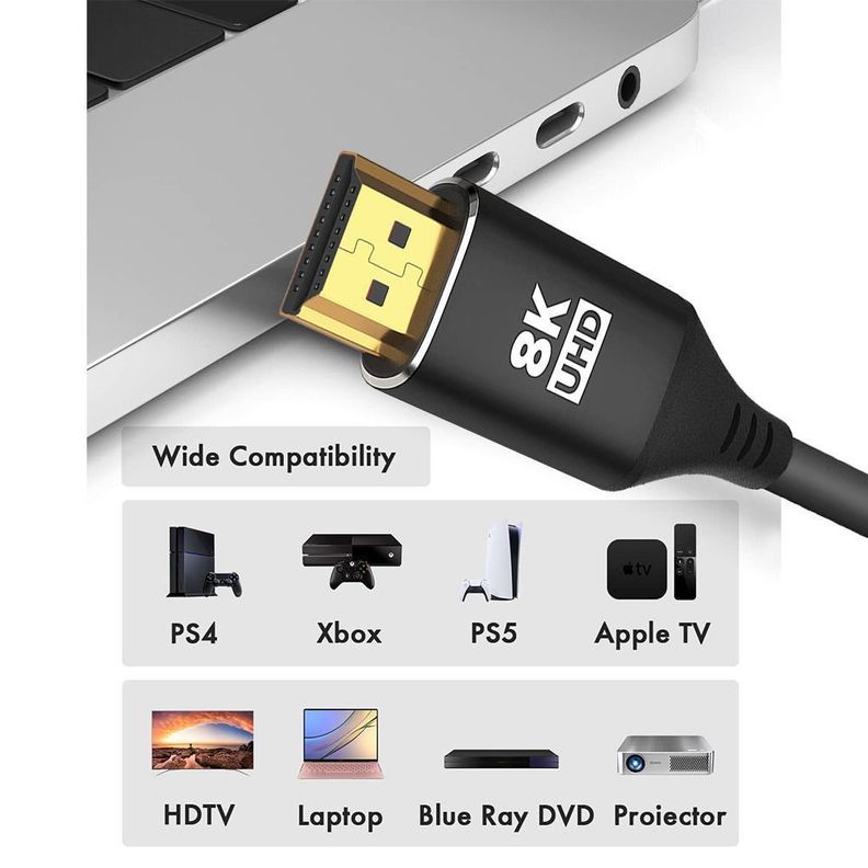Cable Hdmi 8k 60hz/48gbps V2.1 De 1.5mts. Aleación De Zinc-1