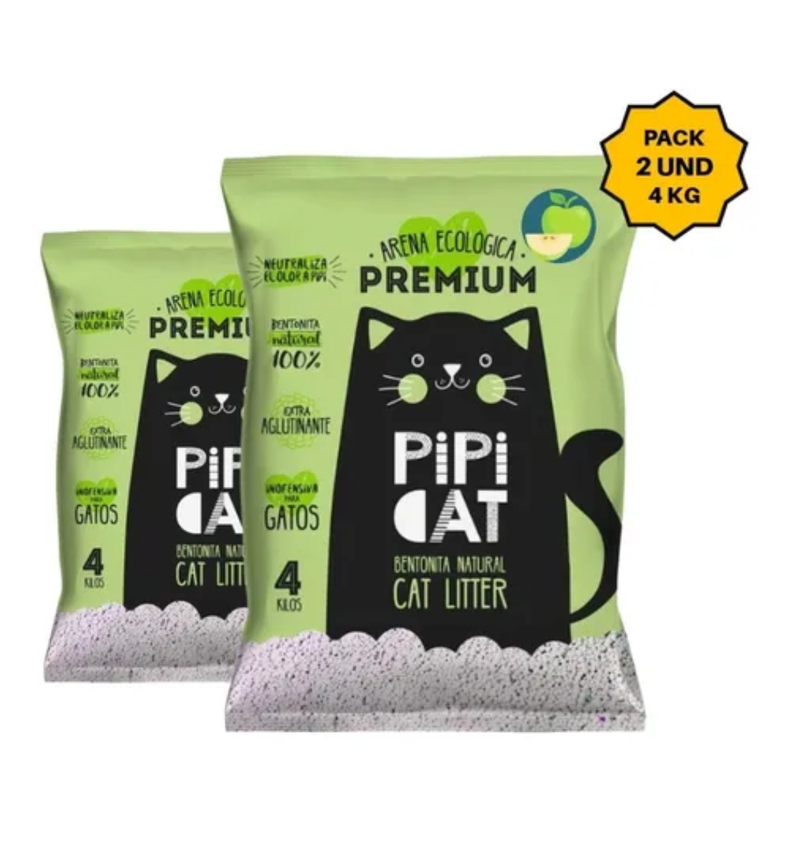 Arena Aglutinante Para Gatos 8kg Control Olores Pipicat Manzana-0