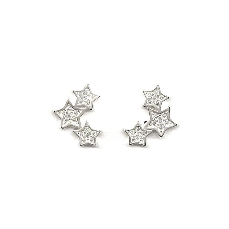 Aros Trepadores 3 Estrellas Circón Blanco Plata Fi-0