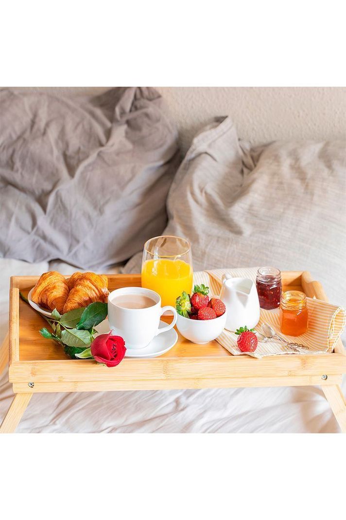 Mesa de Cama Desayuno Bandeja Plegable Beige-1