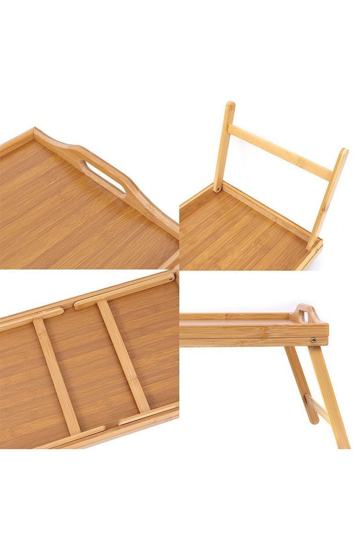 Mesa de Cama Desayuno Bandeja Plegable Beige-4