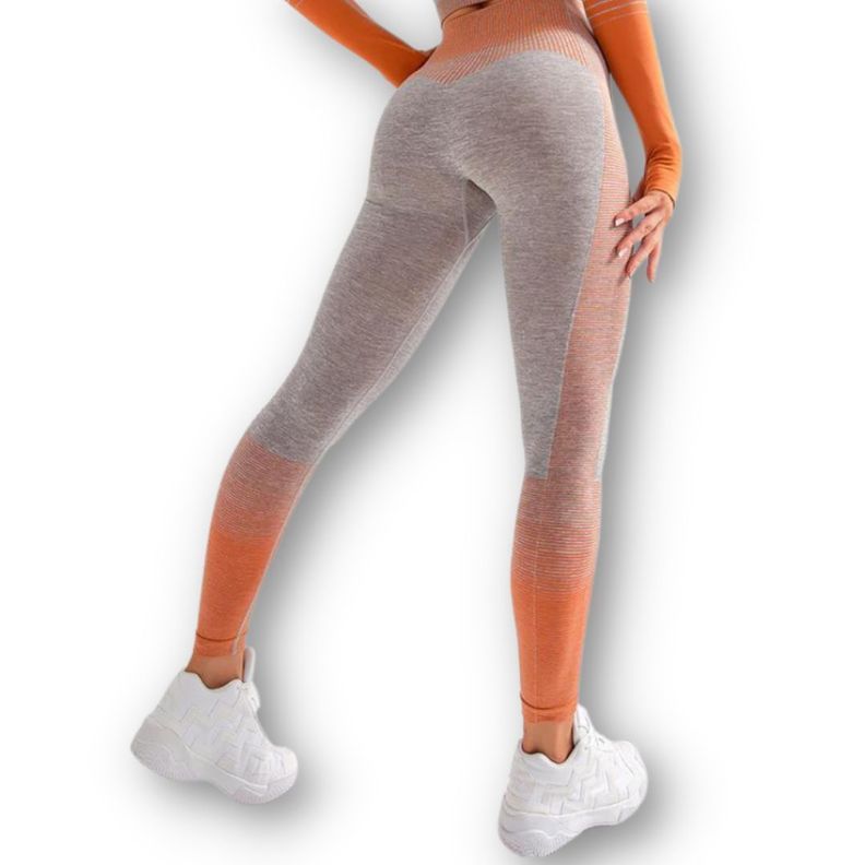 Conjunto Fitness Naranja Gimnasio 2 Piezas Manga Larga Sin Costuras-5