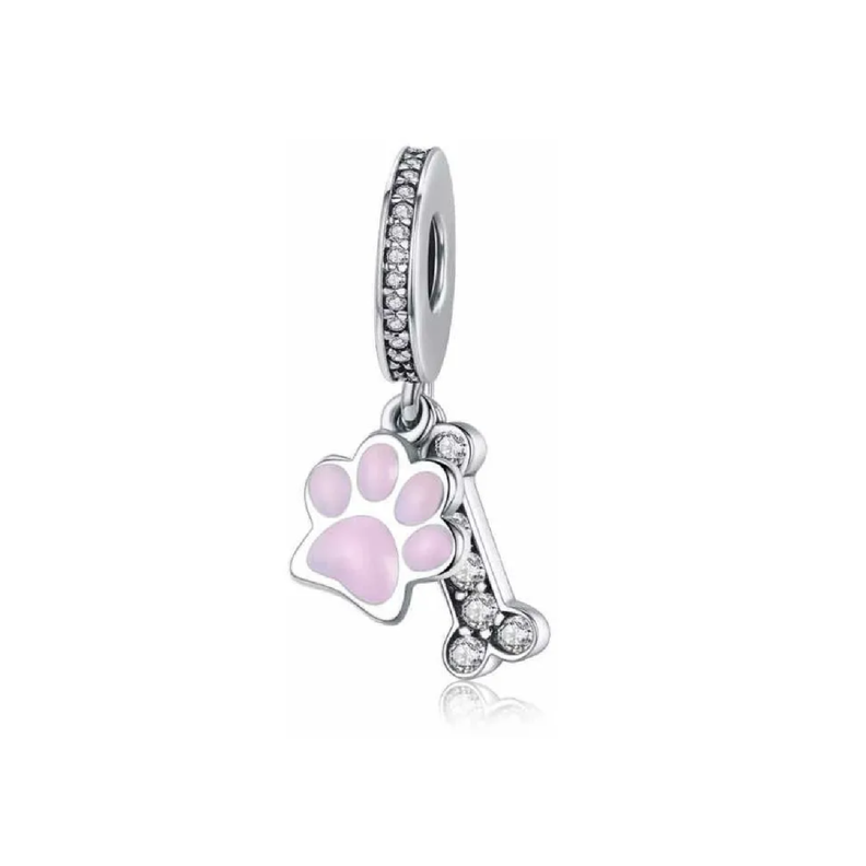 Charm Hueso y Huella de Perro en Plata Fina 925-0