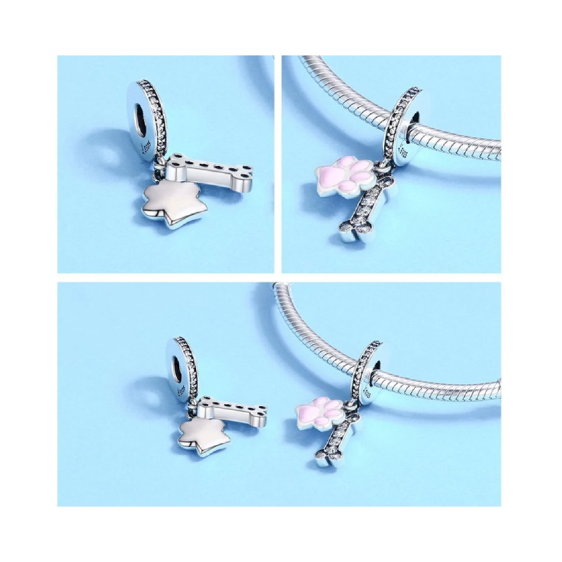 Charm Hueso y Huella de Perro en Plata Fina 925-2