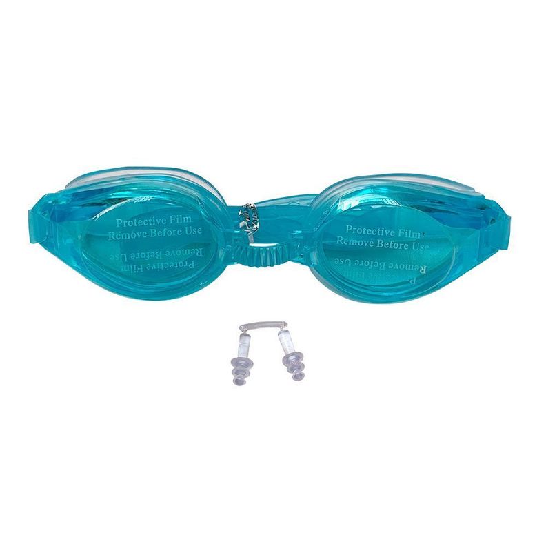 Lentes Natacion Gafas Piscina Unisex Colores Tapones Oidos Celeste-0