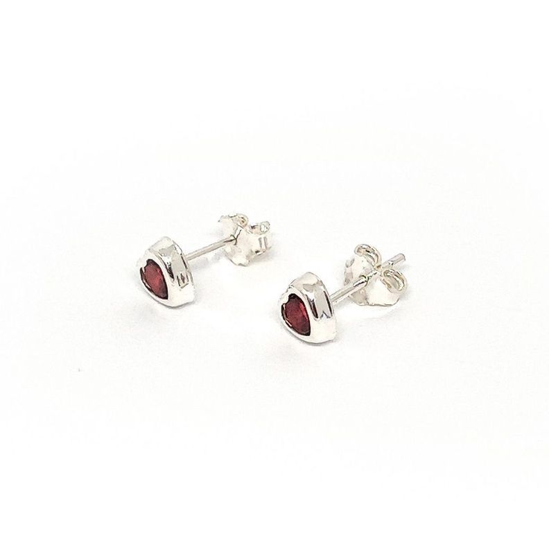 Aros Corazon Circon Rojo 6mm Plata Fina 925