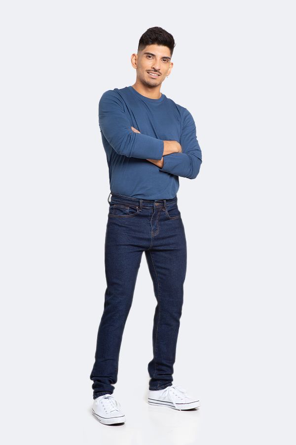 Jeans Hombre Slim Azul Oscuro Liso-3