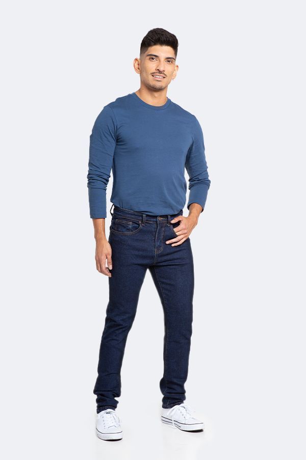 Jeans Hombre Slim Azul Oscuro Liso-2