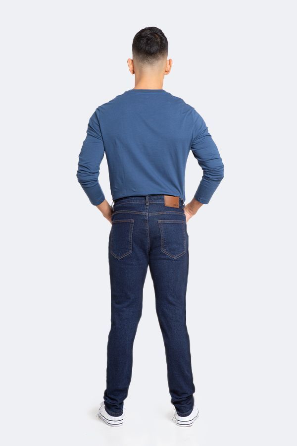 Jeans Hombre Slim Azul Oscuro Liso-5