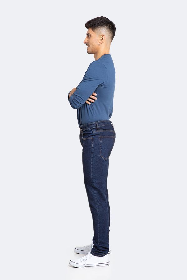 Jeans Hombre Slim Azul Oscuro Liso-4