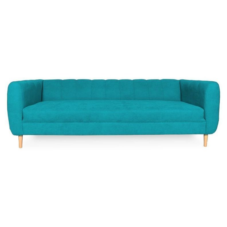 Sofa Lynette Chenille Tipo Lino Turquesa 3 Cuerpos