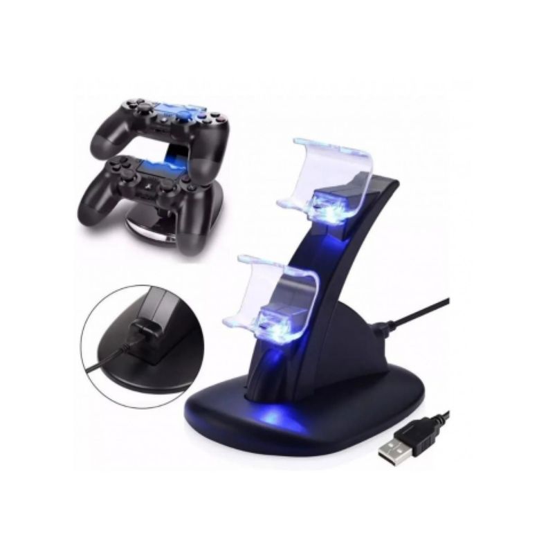 Soporte Cargador Joystick PS4 2 Puertos Carga USB-0