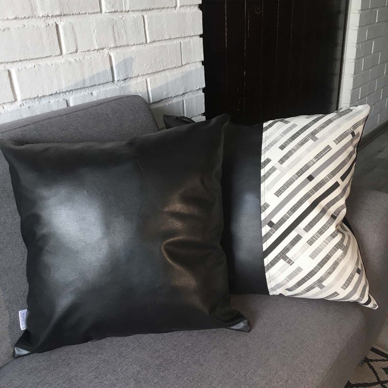 COJÍN DECORATIVO ECOCUERO NEGRO 45X45 RELLENO-2