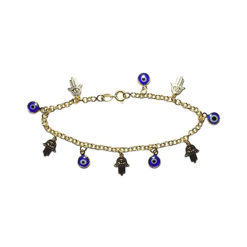 Pulsera Ojo Turco Mano Fátima Enchapada Oro 18K-1