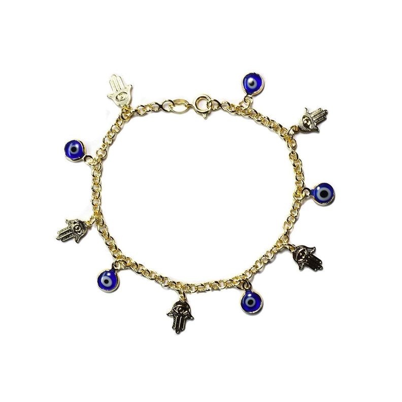 Pulsera Ojo Turco Mano Fátima Enchapada Oro 18K-0