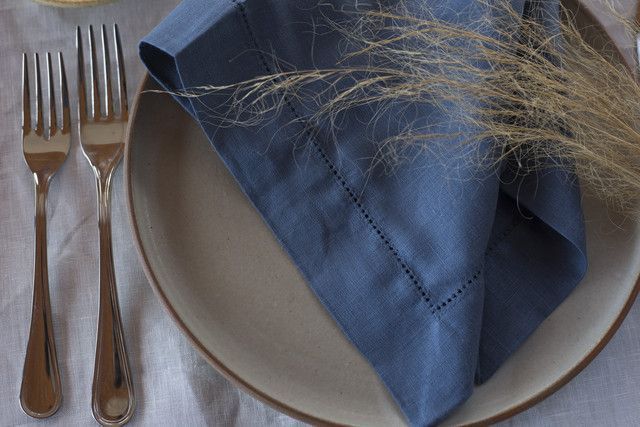 Servilletas deshilados de lino azul marino 45x45-0