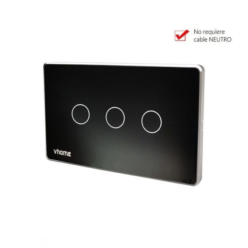 Interruptor Wifi RF Vhome Vector Design SN Sin Neutro Black Touch 3 Canales Compatible Con Google Home y Alexa-1