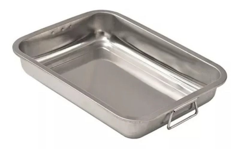 Bandeja Fuente Acero Inoxidable Con Asas  36x27 Cm-0