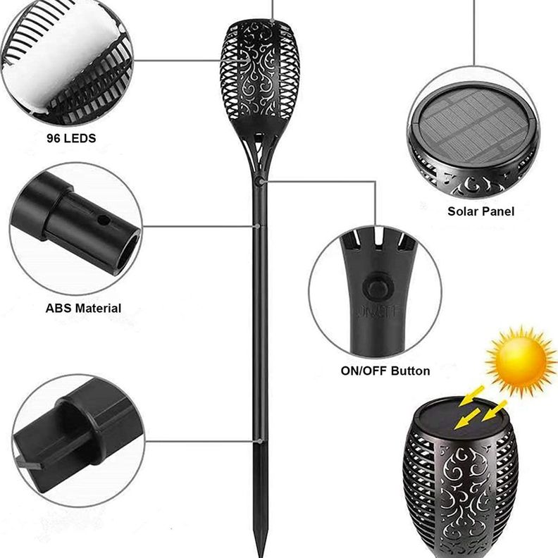 Pack 5 Antorchas LED Estaca Efecto Llama Para Exterior con Carga Solar-4