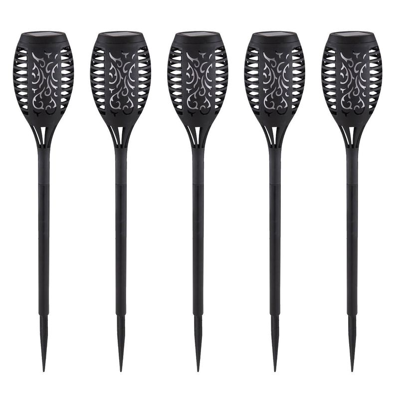 Pack 5 Antorchas LED Estaca Efecto Llama Para Exterior con Carga Solar-0