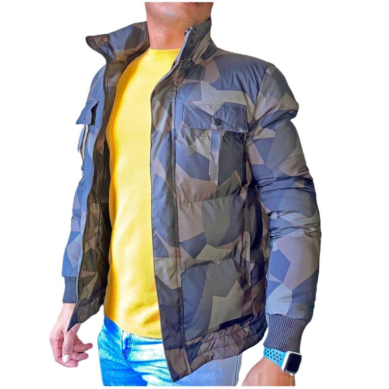 Chaqueta Parka Acolchada Cuello Desmontable Hombre Verde Oscuro-1
