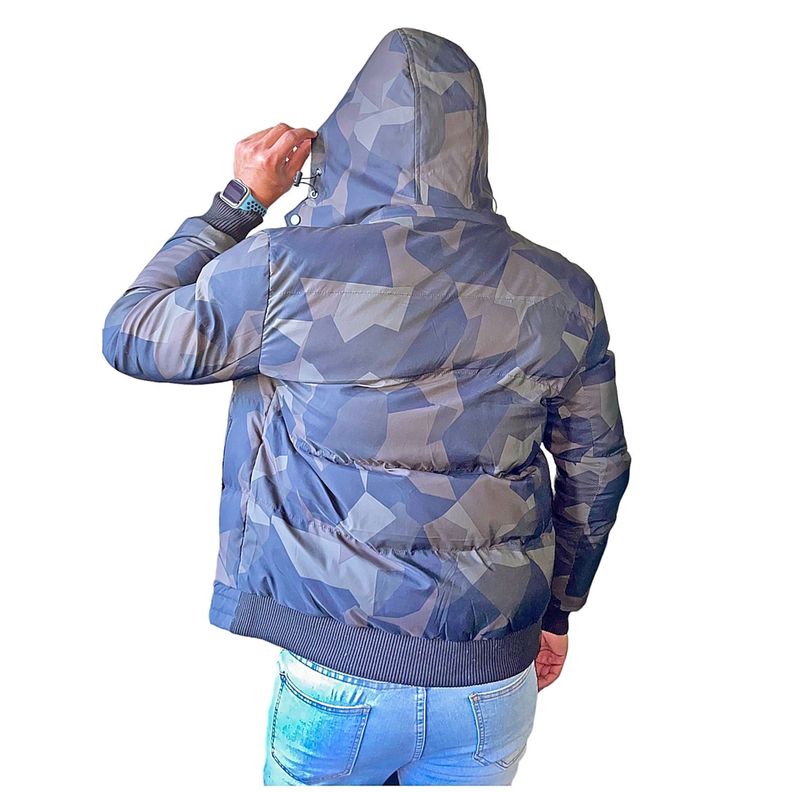 Chaqueta Parka Acolchada Cuello Desmontable Hombre Verde Oscuro-2