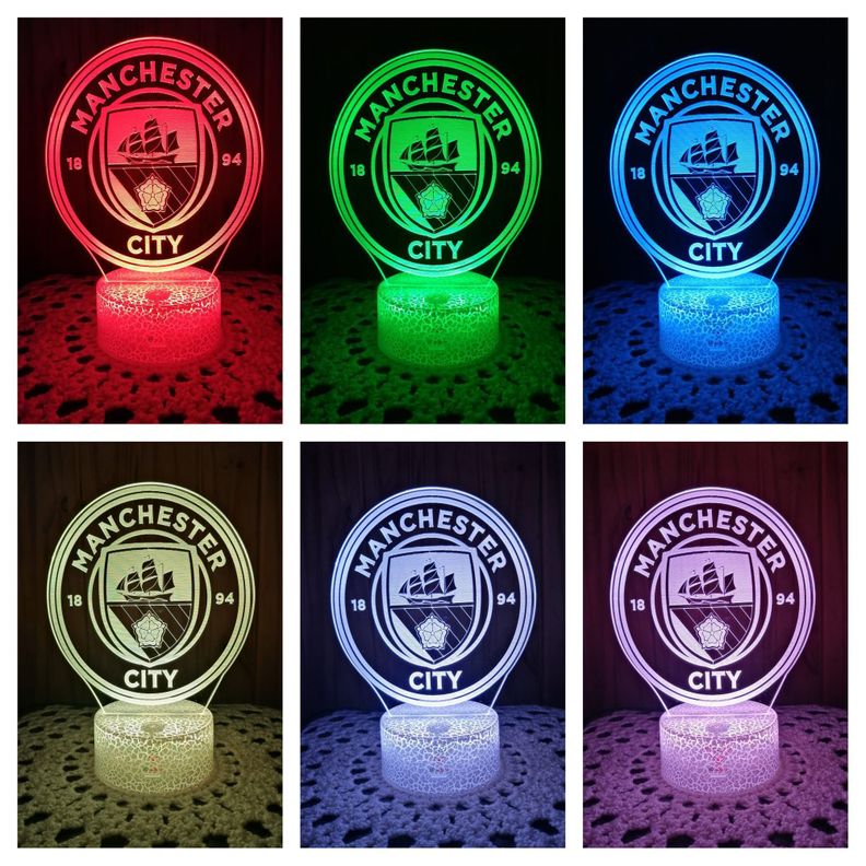 Lámpara ilusión 3D De Manchester City Inglaterra7 Colores Led-1