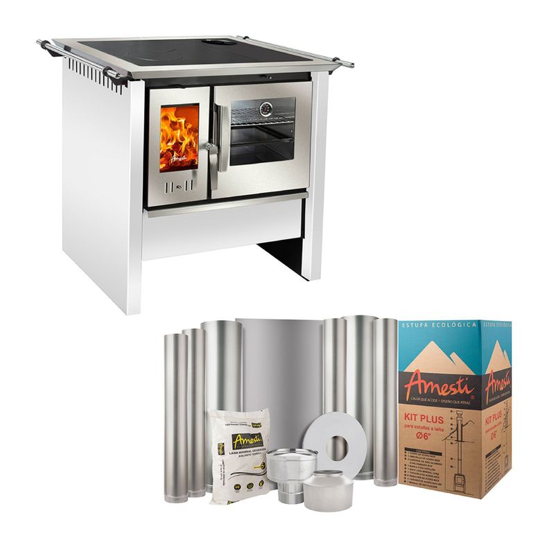 COMBO COCINA A LEÑA ALLEGRA BLANCA AMESTI+KIT INSTALACION 5"-0