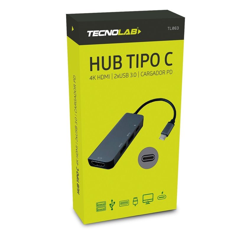 HUB Tipo C a HDMI 4K 2 Puertos USB 3.0 Tecnolab -1