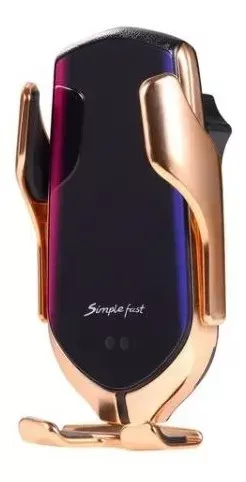 Soporte Porta Celular Auto Cargador Inteligente Inalámbrico Smartphone R2 Dorado-1
