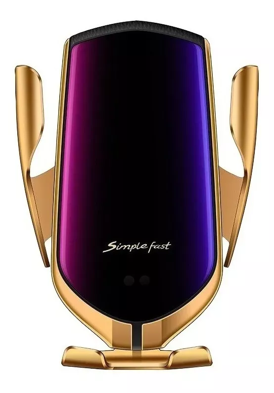 Soporte Porta Celular Auto Cargador Inteligente Inalámbrico Smartphone R2 Dorado-0