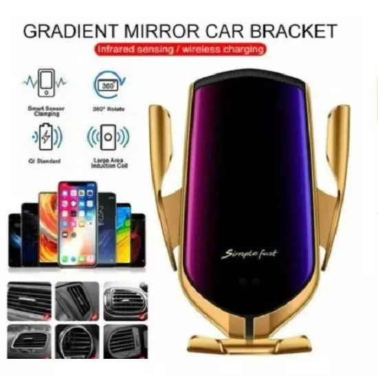 Soporte Porta Celular Auto Cargador Inteligente Inalámbrico Smartphone R2 Dorado-5